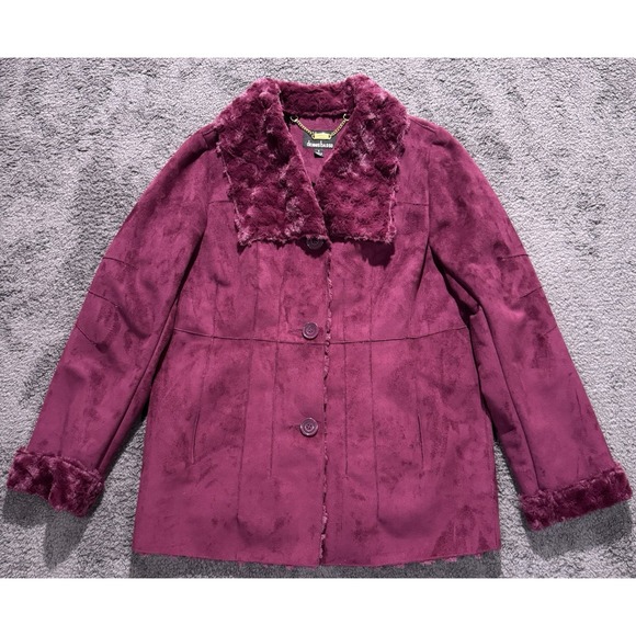 Dennis by Dennis Basso Size Small Ultra Soft Faux Fur Purple Coat Jacket Button - Picture 1 of 16